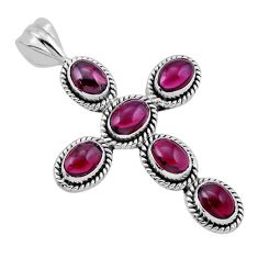 9.47cts faceted natural red garnet oval 925 silver holy cross pendant n44951