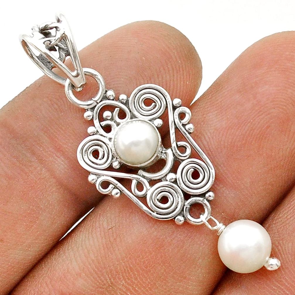 2.82cts faceted natural white pearl 925 sterling silver pendant jewelry u71389