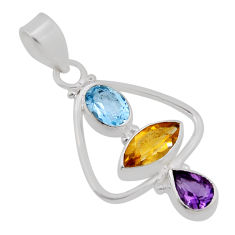 4.71cts faceted natural yellow citrine amethyst topaz 925 silver pendant n38046