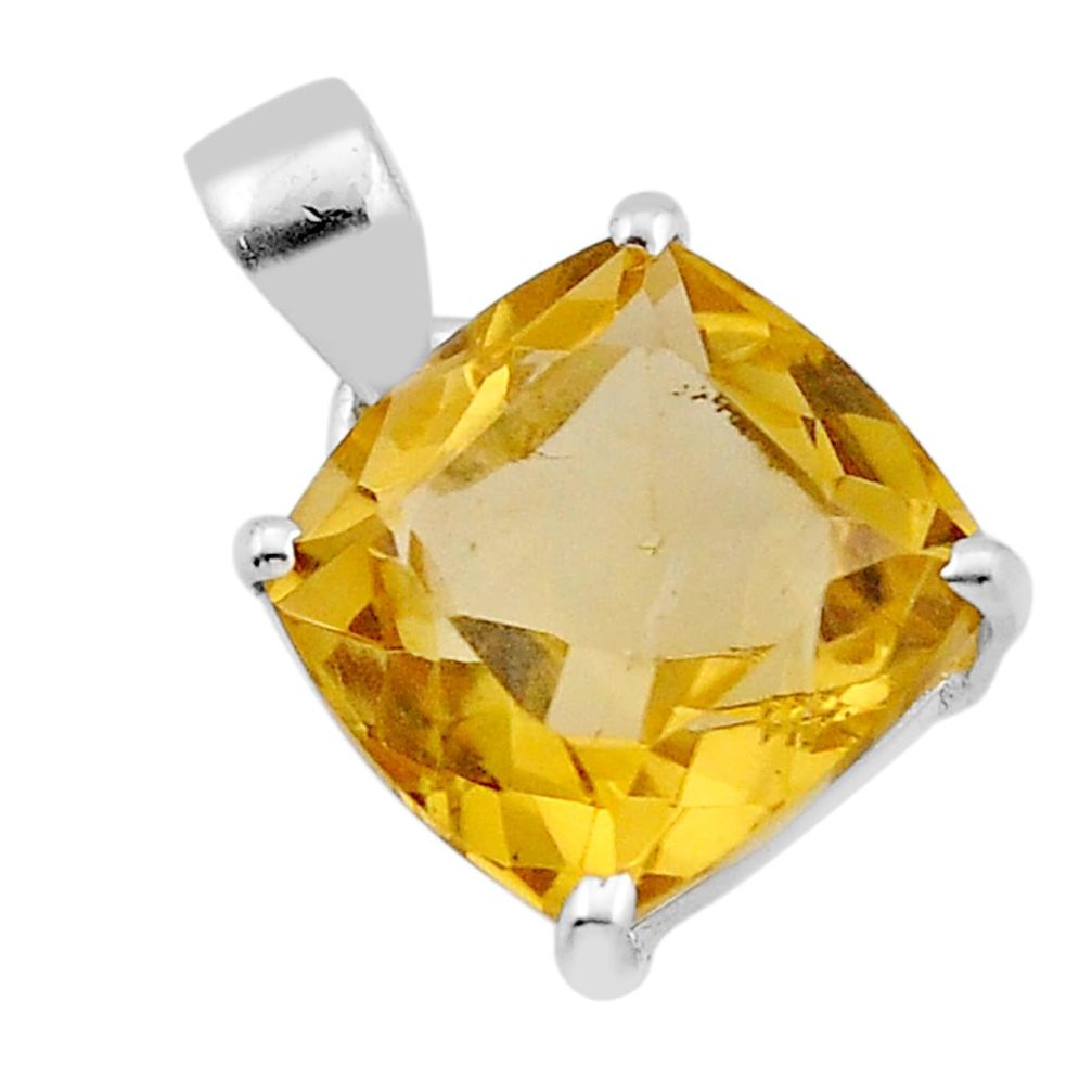 7.96cts faceted natural yellow citrine cushion sterling silver pendant n42567