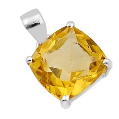 7.96cts faceted natural yellow citrine cushion sterling silver pendant n42567