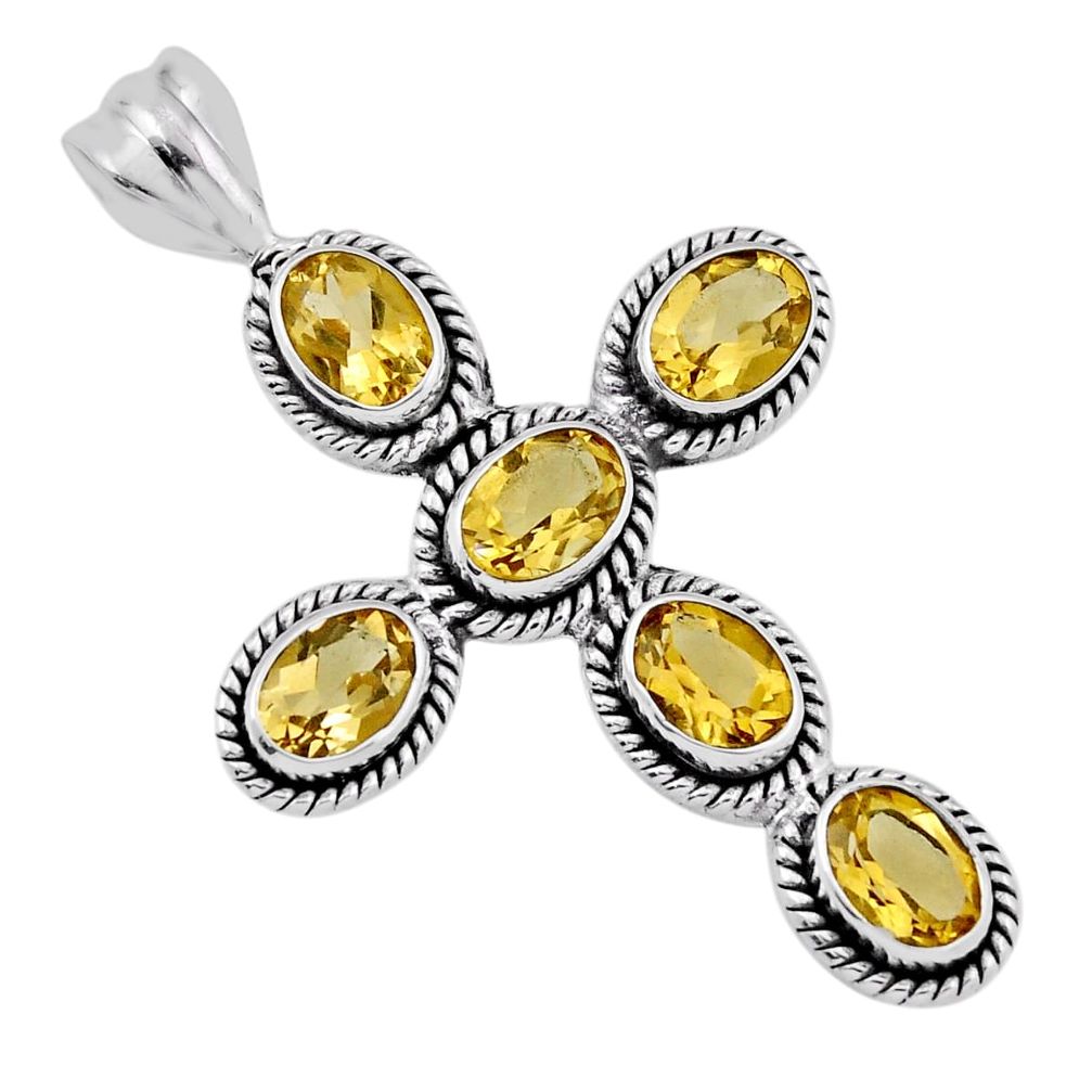 9.44cts faceted natural yellow citrine oval 925 silver holy cross pendant n44941