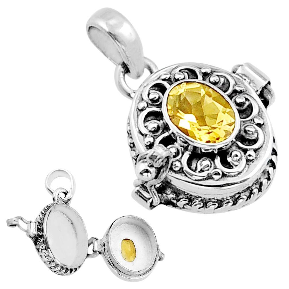 2.04cts faceted natural yellow citrine oval 925 silver poison box pendant y26732