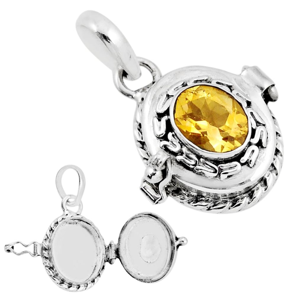 2.92cts faceted natural yellow citrine oval 925 silver poison box pendant y54202