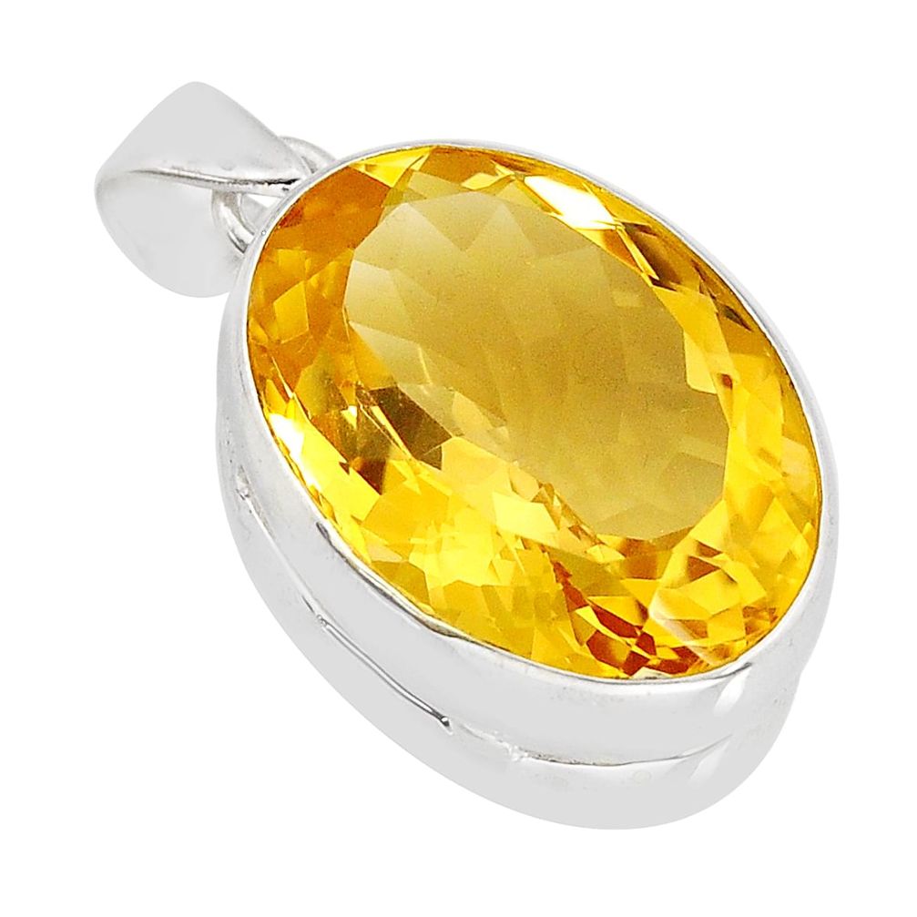 22.75cts faceted natural yellow citrine oval 925 sterling silver pendant y73786