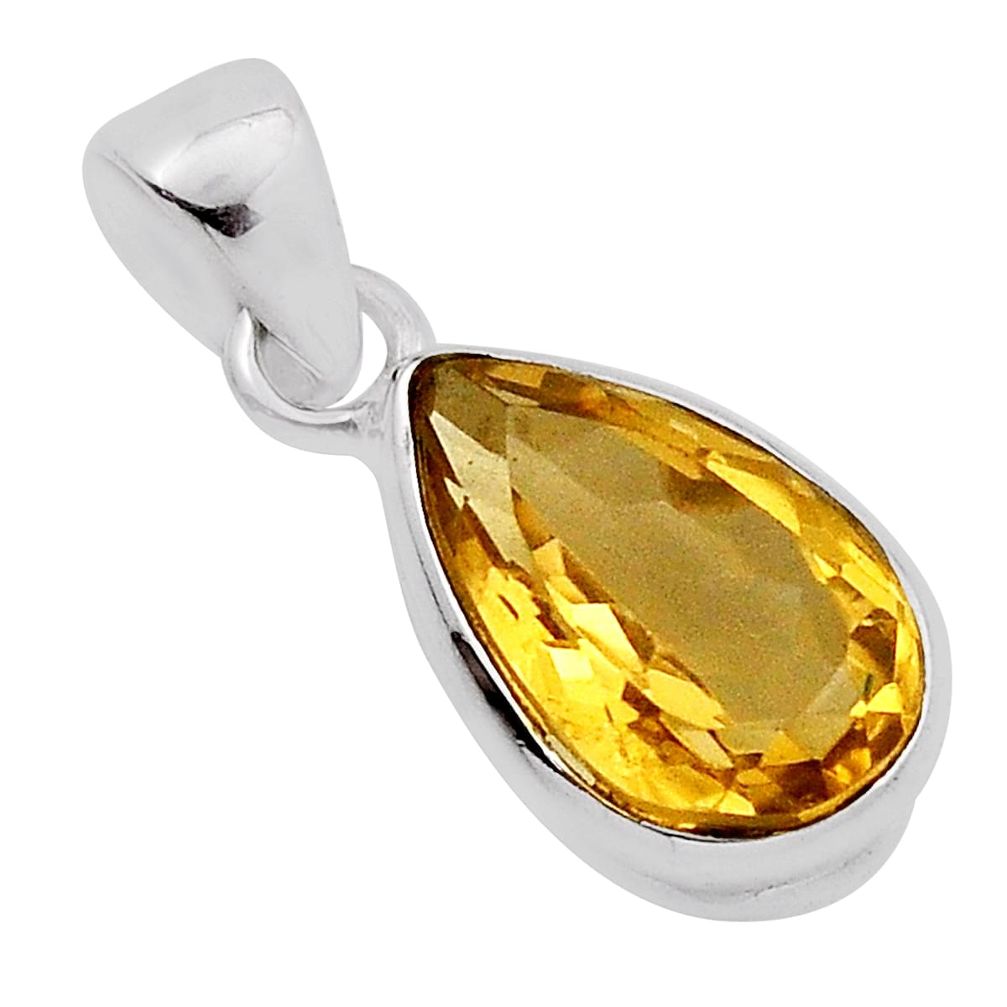 4.43cts faceted natural yellow citrine pear 925 sterling silver pendant n19761