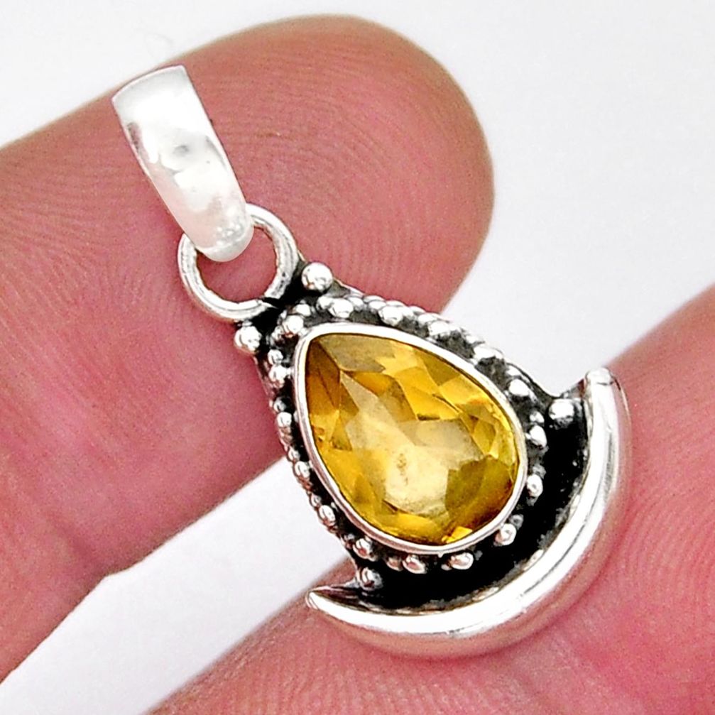 2.45cts faceted natural yellow citrine pear shape 925 silver moon pendant y18953
