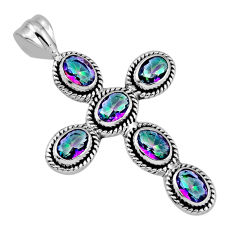 9.48cts faceted rainbow topaz oval shape 925 silver holy cross pendant n44954