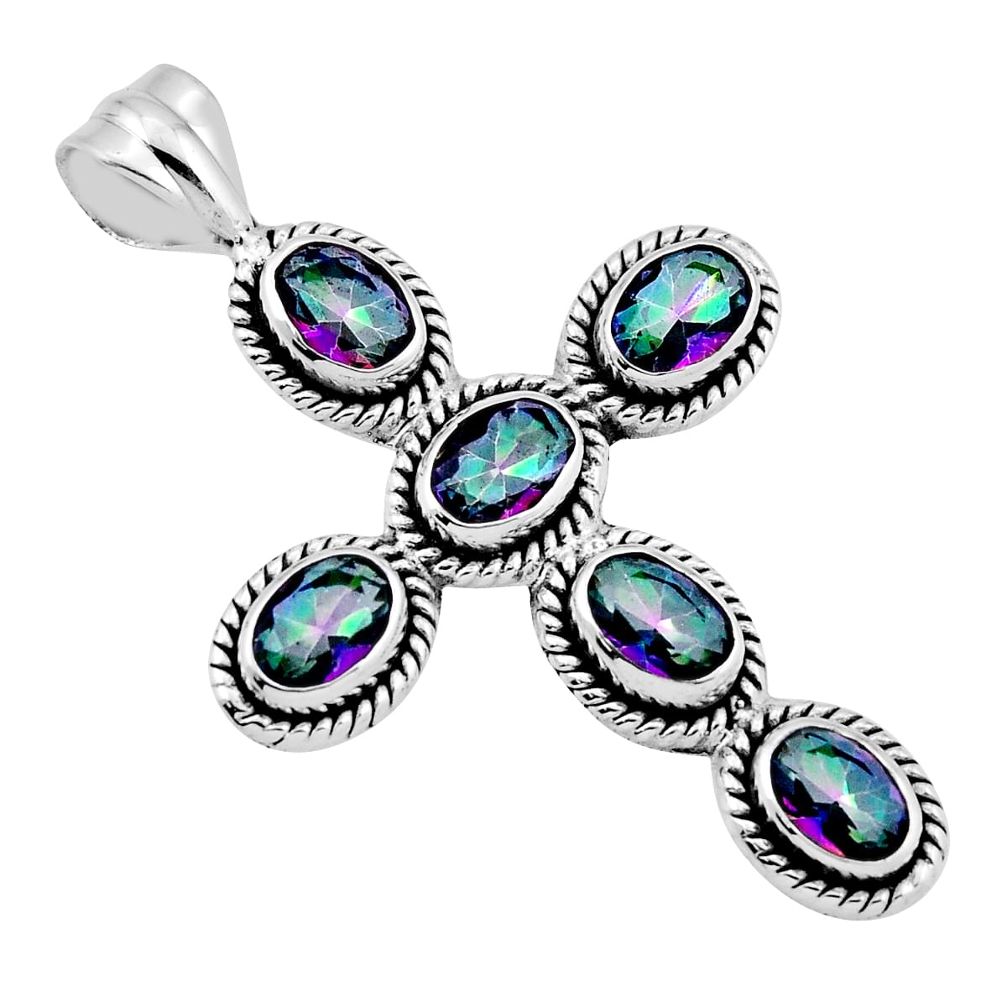 9.15cts faceted rainbow topaz oval shape 925 silver holy cross pendant n44956