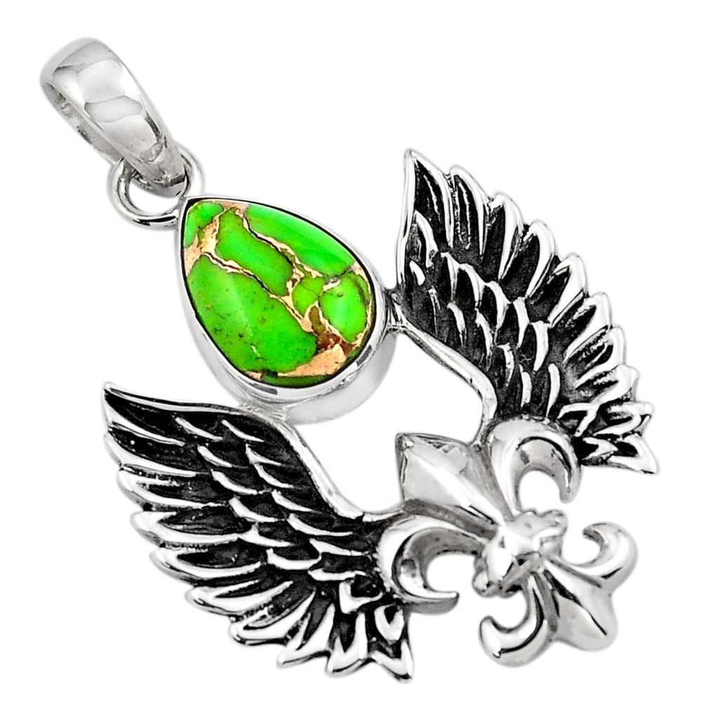 5.24cts feather charm green copper turquoise 925 sterling silver pendant p86371