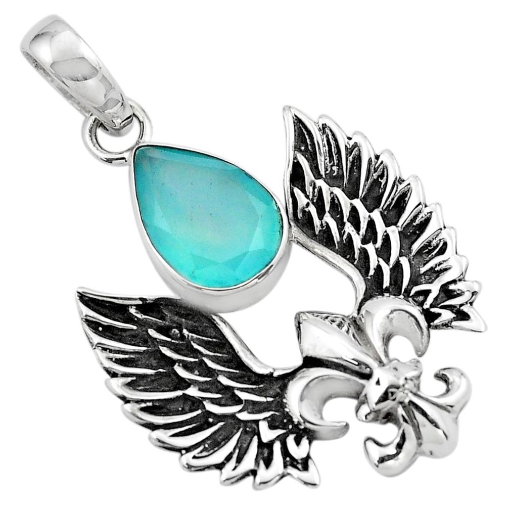 charm natural aqua chalcedony pear 925 silver pendant p86368