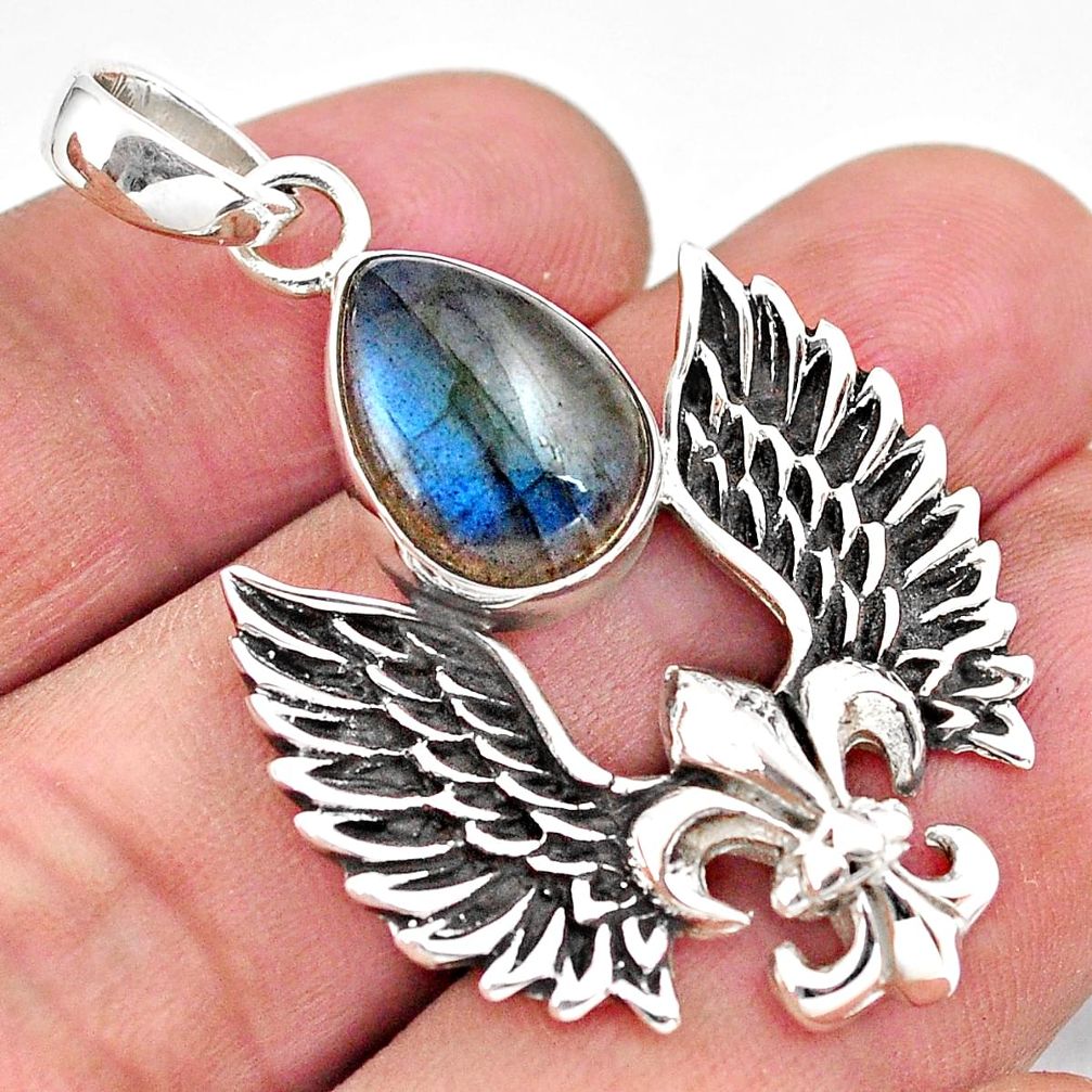 7.21cts feather charm natural blue labradorite 925 silver pendant p86377