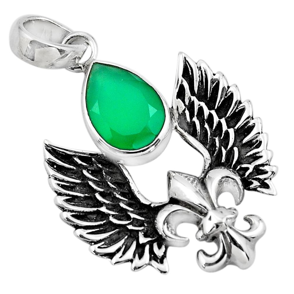 5.38cts feather charm natural green chalcedony 925 silver pendant p86370