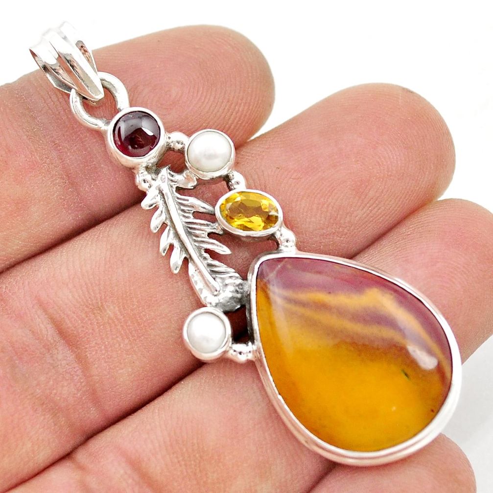 18.90cts feather mookaite citrine pearl garnet 925 silver pendant jewelry d48286