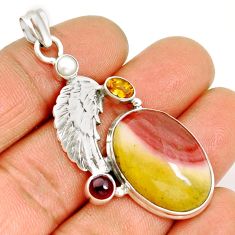 21.80cts feather mookaite garnet citrine pearl 925 sterling silver pendant y2708