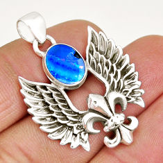 2.65cts feather natural blue doublet opal australian 925 silver pendant y7015