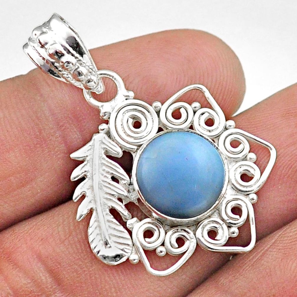 5.08cts feather natural blue owyhee opal 925 sterling silver pendant t64793