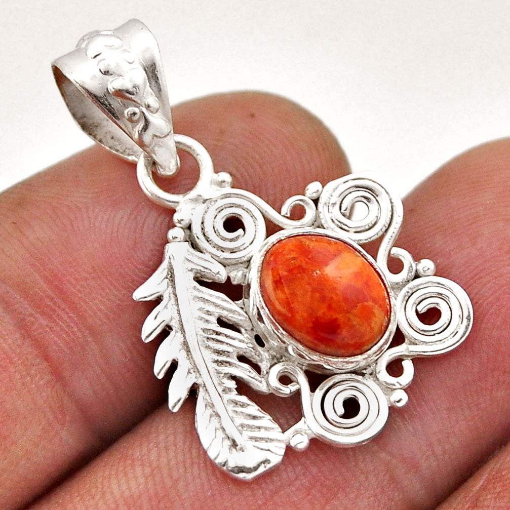 3.13cts feather natural orange mojave turquoise oval 925 silver pendant n46191