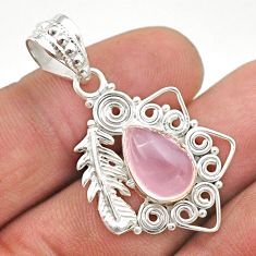 4.73cts feather natural pink rose quartz 925 sterling silver pendant t64916