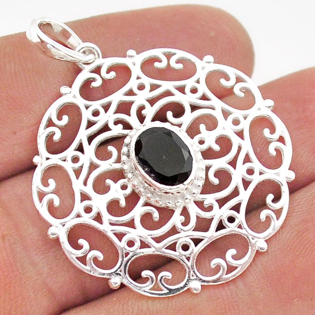 1.87cts filigree natural black onyx 925 sterling silver pendant jewelry t59755