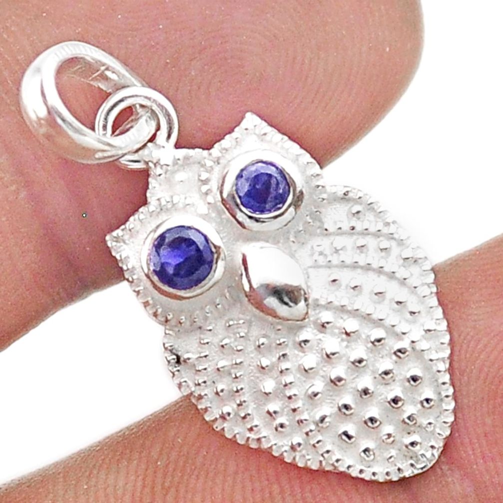 0.76cts filigree natural blue iolite 925 sterling silver owl pendant t59605