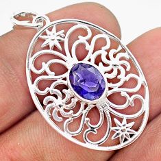 2.17cts filigree natural blue iolite 925 sterling silver pendant jewelry t59629
