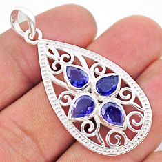 5.79cts filigree natural blue iolite 925 sterling silver pendant jewelry t59818