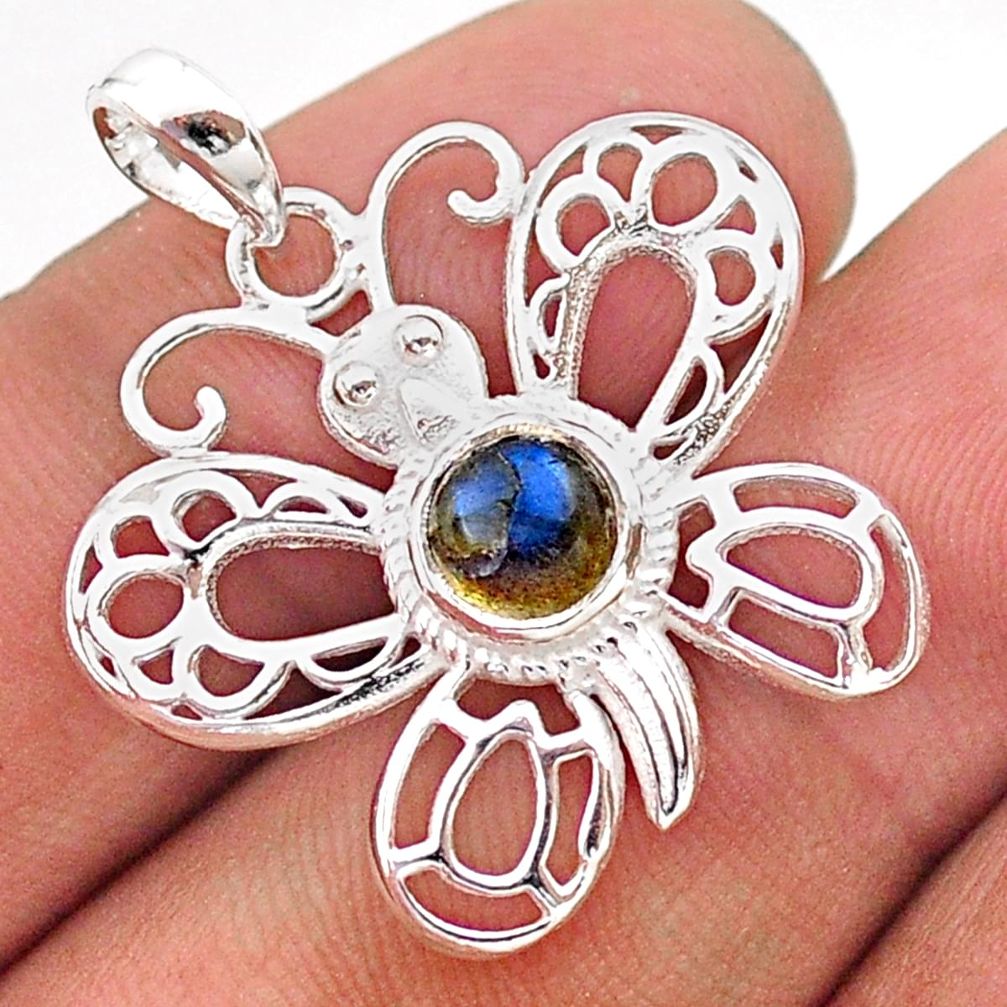 1.10cts filigree natural blue labradorite 925 silver butterfly pendant t59652