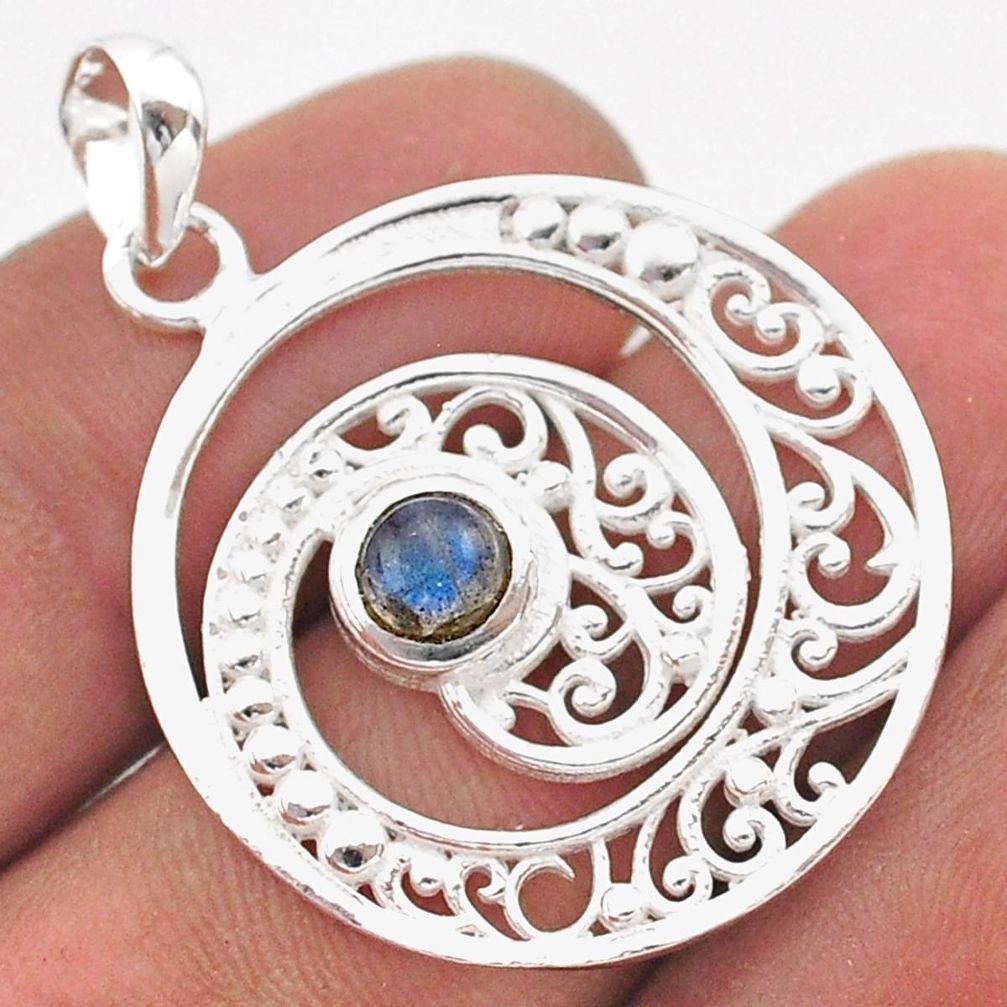 0.85cts filigree natural blue labradorite 925 sterling silver pendant t59855