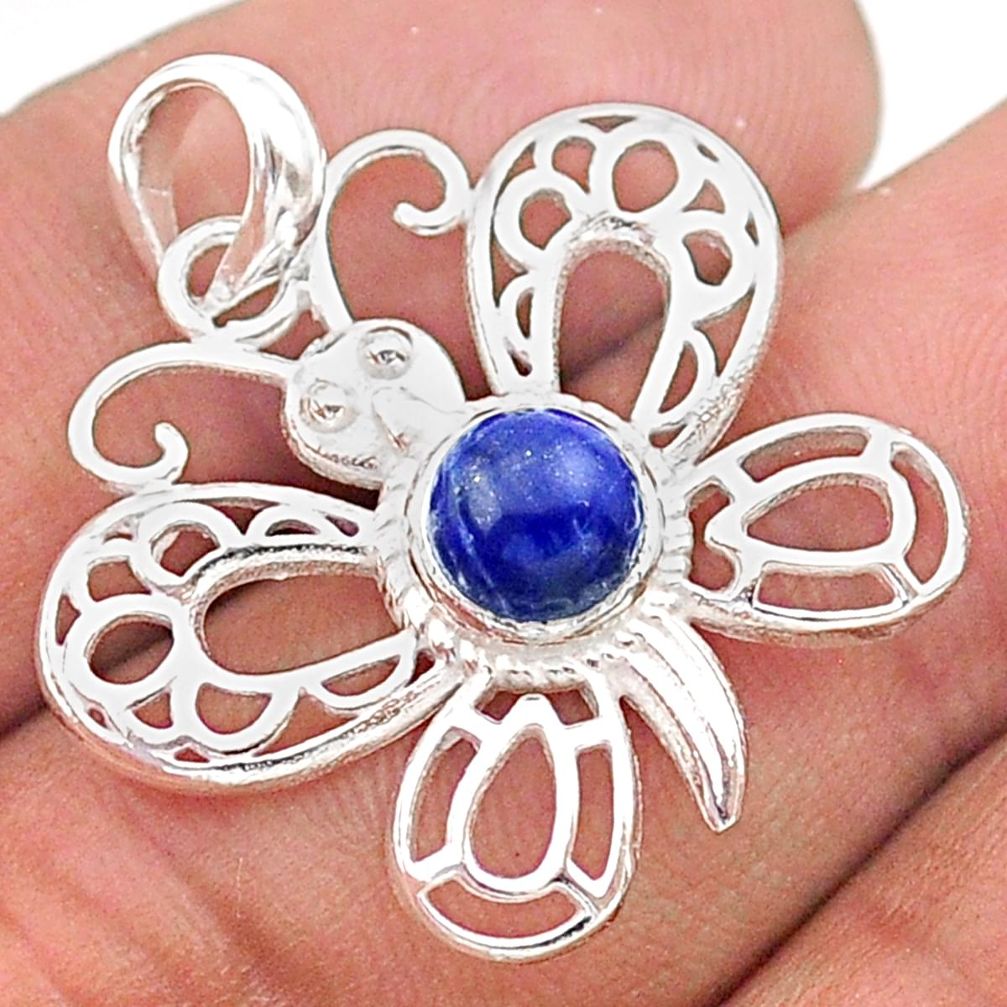 1.09cts filigree natural blue lapis lazuli 925 silver butterfly pendant t59642