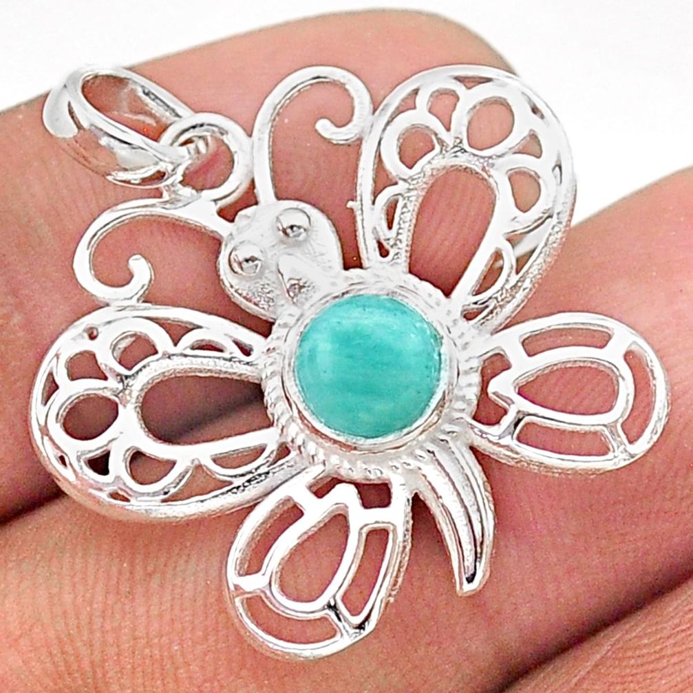 1.08cts filigree natural blue larimar 925 silver butterfly pendant t59649