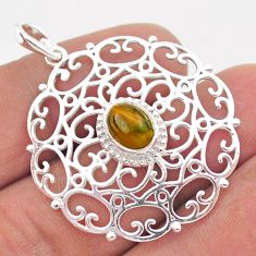 1.96cts filigree natural brown tiger's eye 925 sterling silver pendant t59746