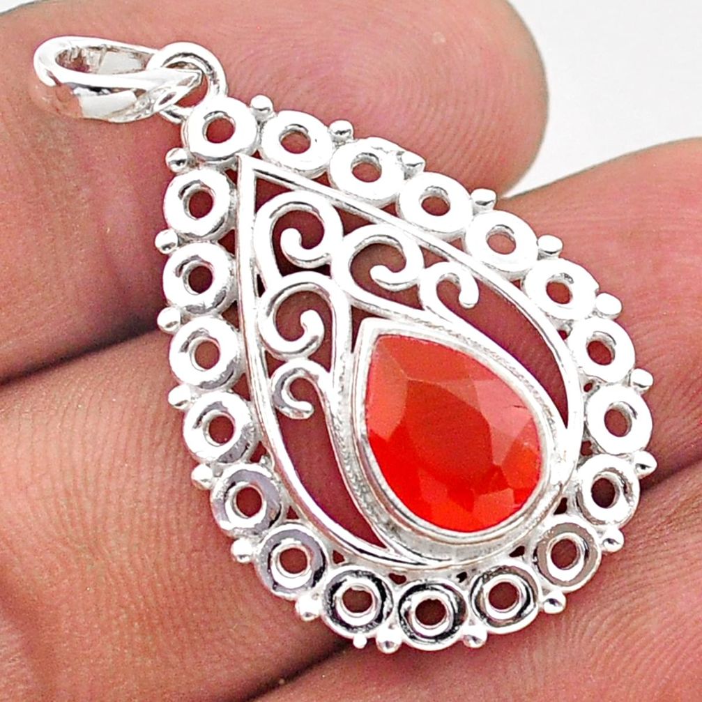 2.77cts filigree natural orange cornelian (carnelian) 925 silver pendant t59701