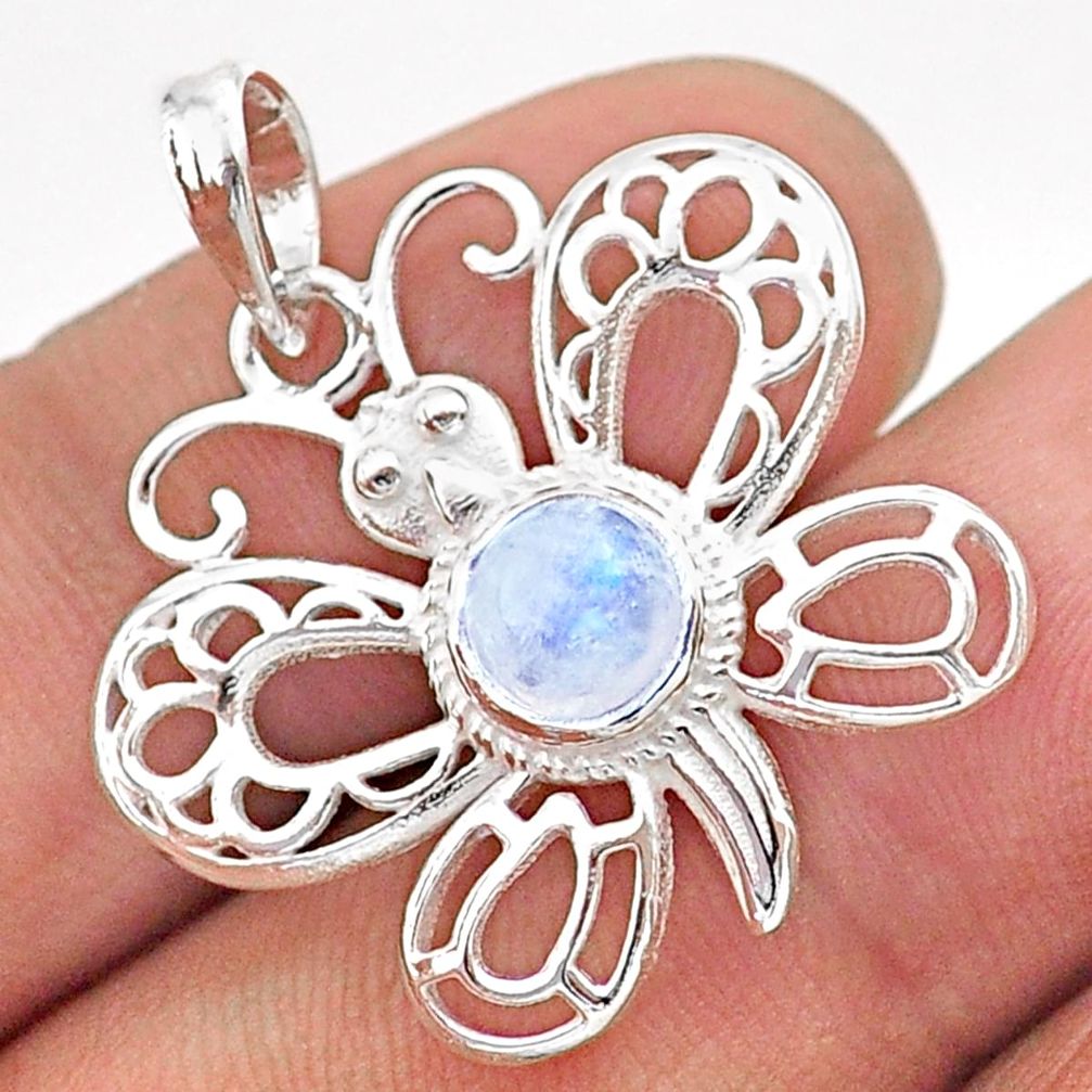 1.10cts filigree natural rainbow moonstone 925 silver butterfly pendant t59660