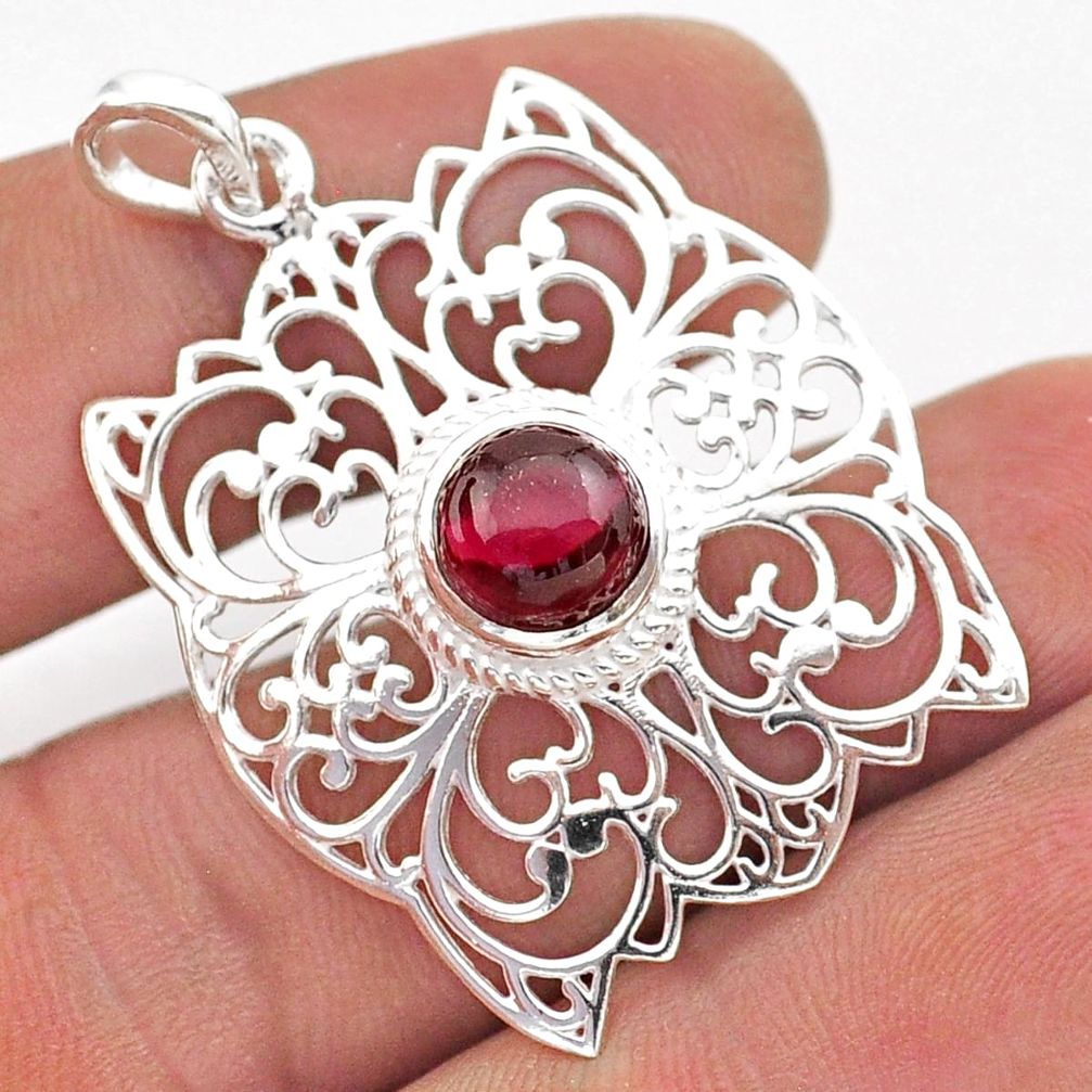 3.41cts filigree natural red garnet 925 sterling silver pendant jewelry t59789