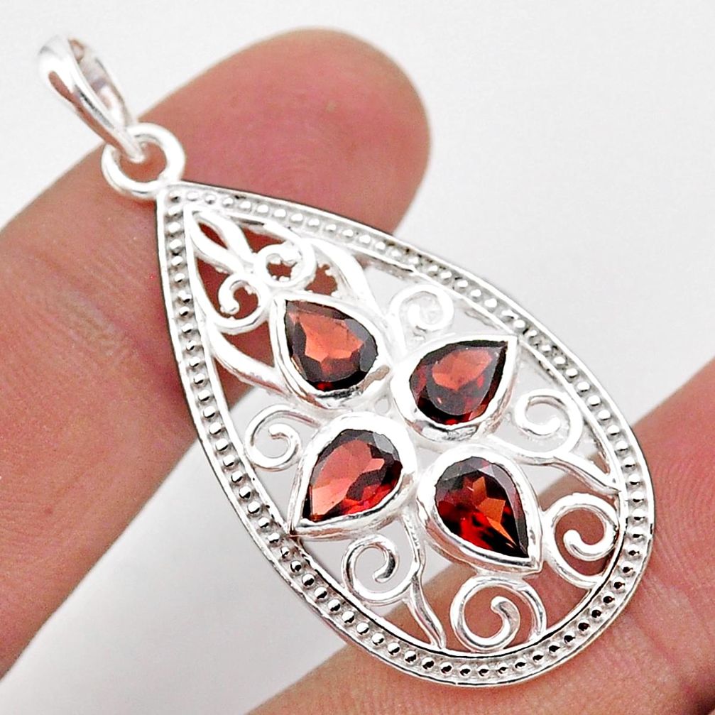 6.48cts filigree natural red garnet 925 sterling silver pendant jewelry t59816