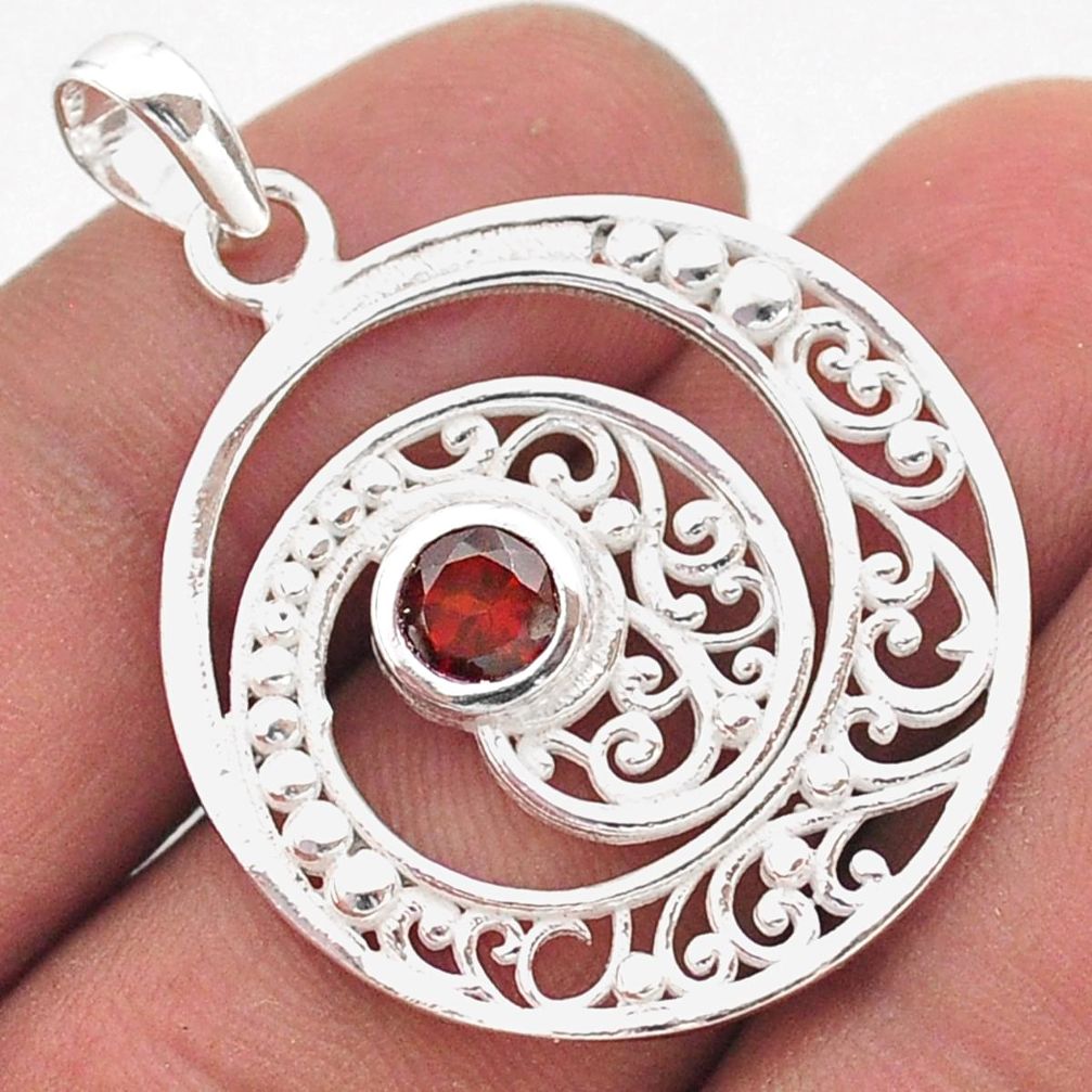 0.85cts filigree natural red garnet 925 sterling silver pendant jewelry t59841