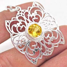 3.02cts filigree natural yellow citrine 925 sterling silver pendant t59784