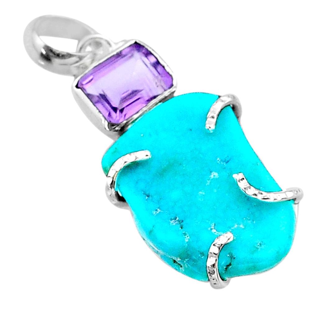 16.28cts fine blue turquoise amethyst 925 sterling silver pendant jewelry t41201