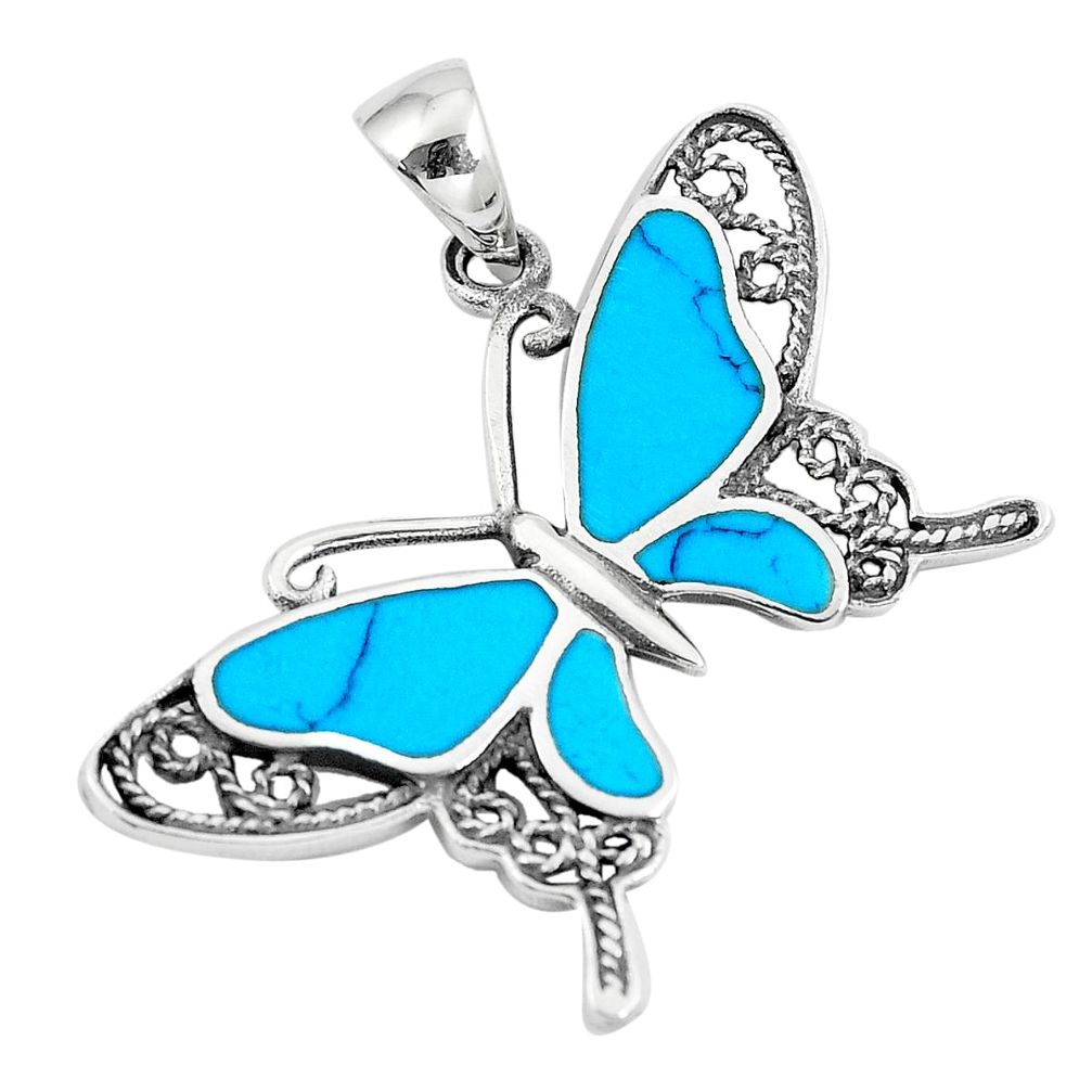 5.47gms fine blue turquoise enamel 925 silver butterfly pendant a88466 c14921