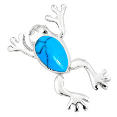 LAB 4.69gms fine blue turquoise enamel 925 silver frog pendant a95648 c13717