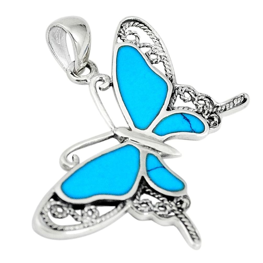 Fine blue turquoise enamel 925 sterling silver butterfly pendant a67746 c14925