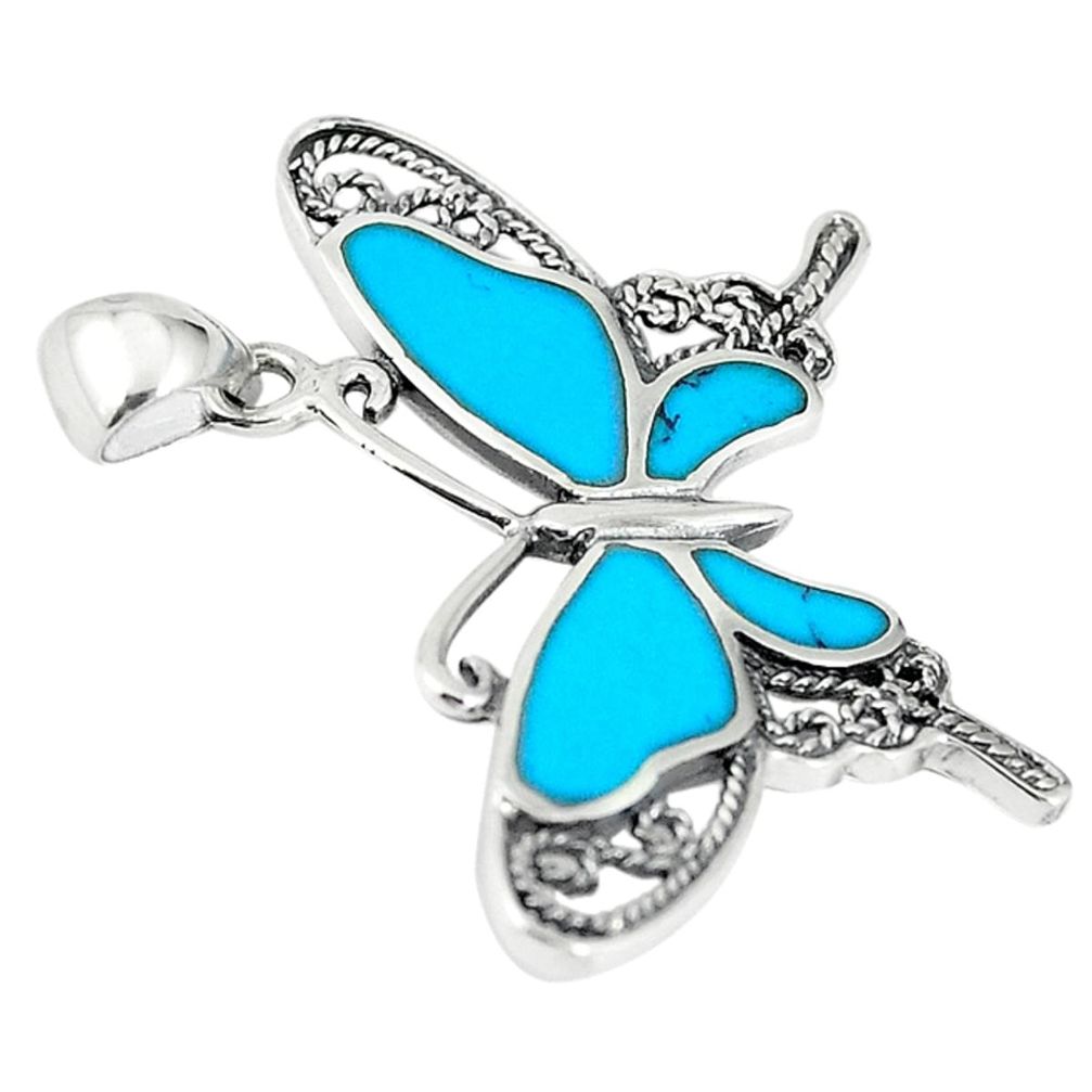 Fine blue turquoise enamel 925 sterling silver butterfly pendant a67757 c14937