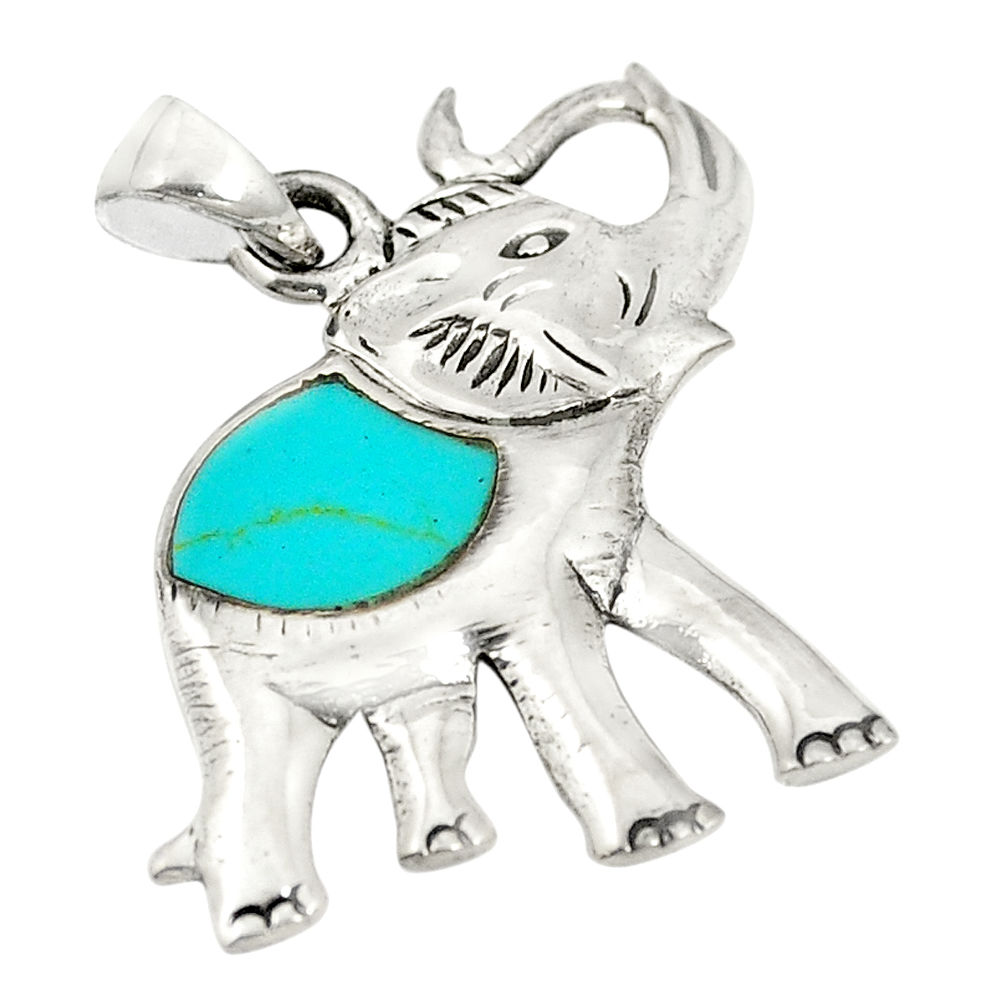 LAB Fine blue turquoise enamel 925 sterling silver elephant pendant a79767 c13751