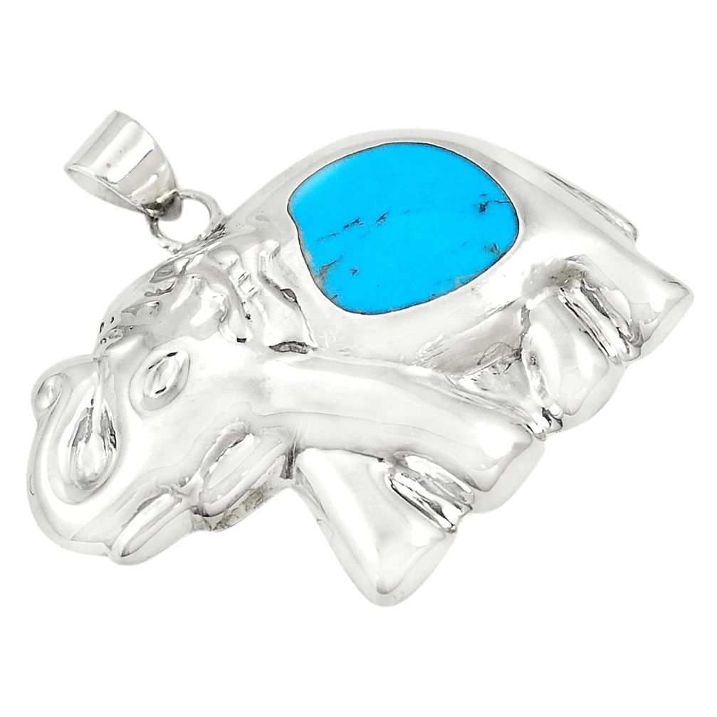 Fine blue turquoise enamel 925 sterling silver elephant pendant c12544
