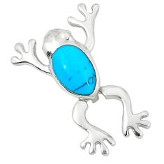 LAB Fine blue turquoise enamel 925 sterling silver frog pendant jewelry c22760
