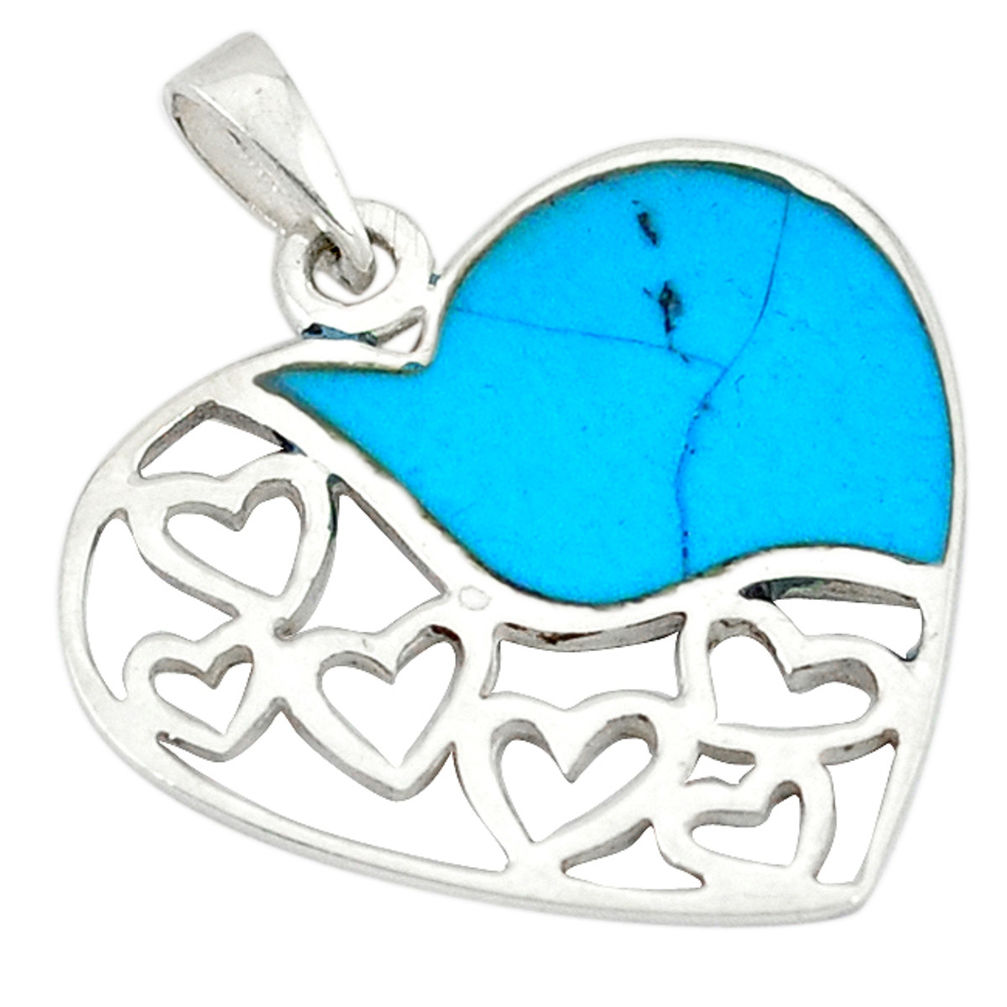 LAB Fine blue turquoise enamel 925 sterling silver heart pendant a49591 c14895
