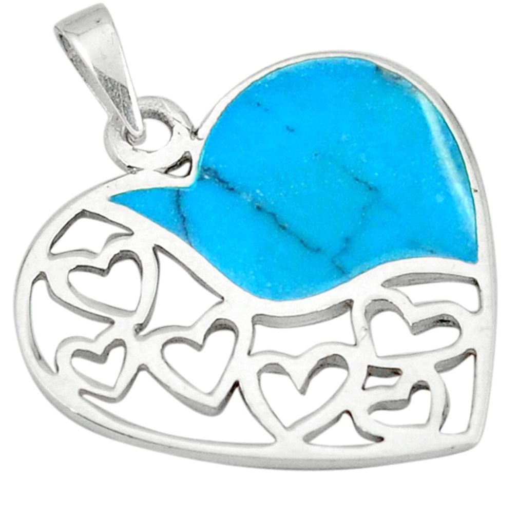 Fine blue turquoise enamel 925 sterling silver heart pendant a49592 c14881