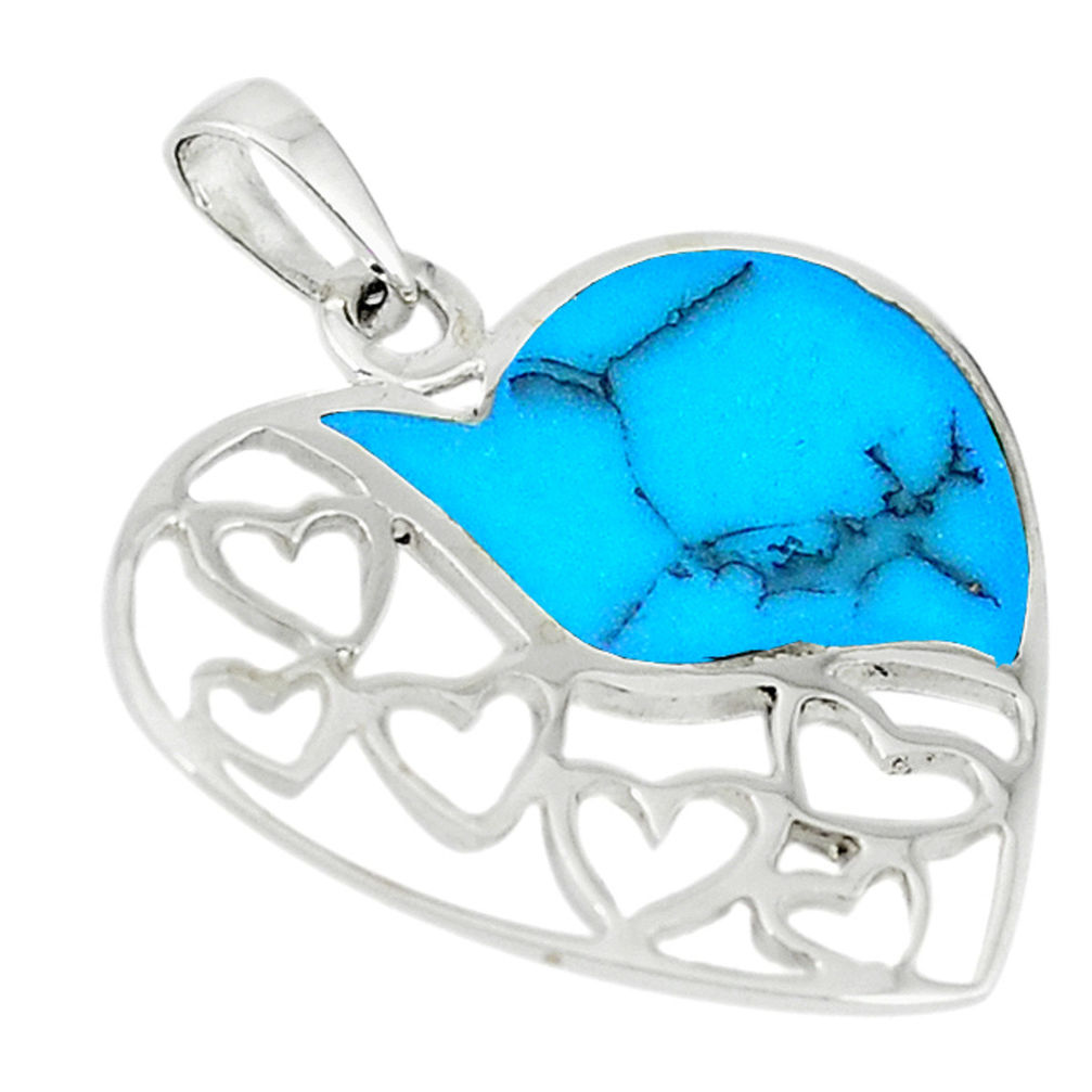 LAB Fine blue turquoise enamel 925 sterling silver heart pendant a66683 c14892