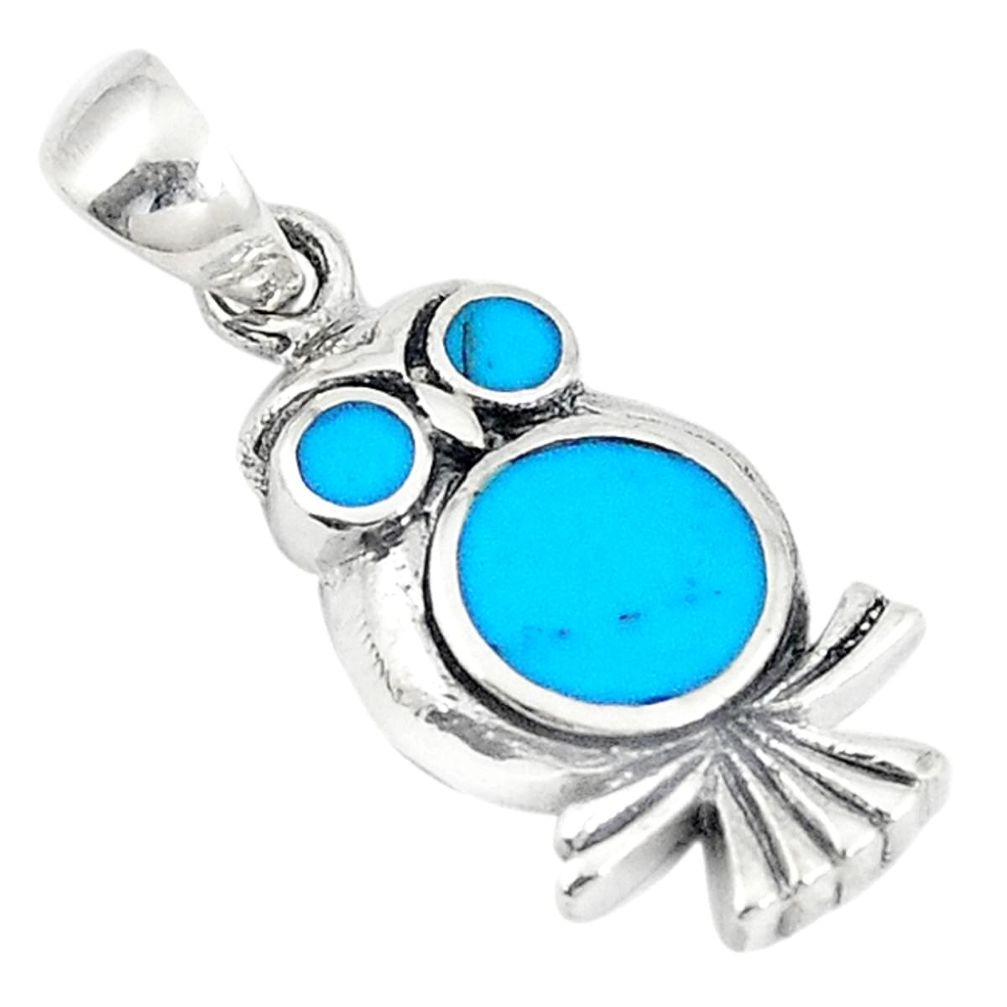 Fine blue turquoise enamel 925 sterling silver owl pendant jewelry a74724 c14506